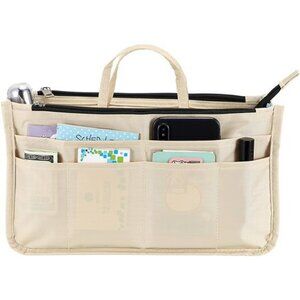 BTSKY Purse Organizer Insert Tote Bag High Capacity 13 Pocket Handbag Beige